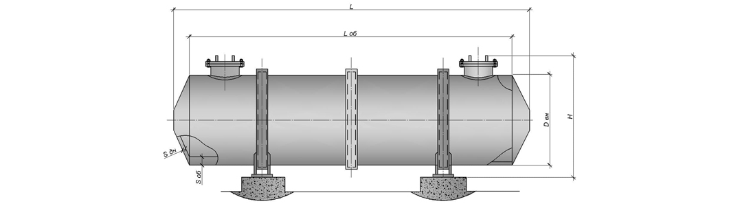 Схема горизонтального бака для ТЭС и АЭС